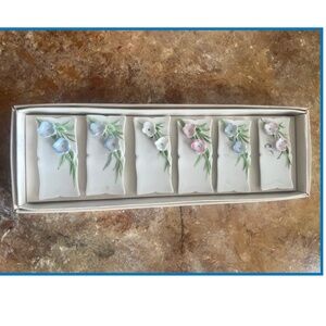 Porcelain Place Markers 6 VINTAGE never used kept in box PERFECT!